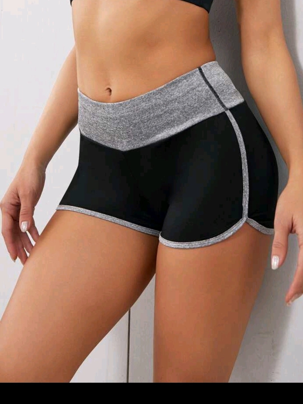 Shein Black Active Dolphin Shorts with Contrast Binding Heather Gray Size M
